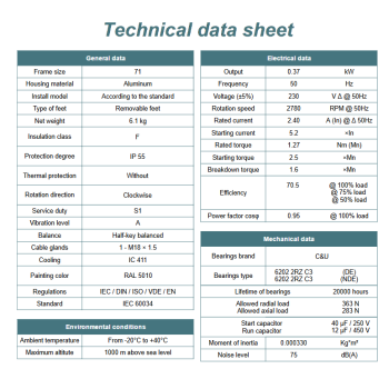 Silnik elektryczny jednofazowy 0,37kW 2800 obr/min. 71B14
